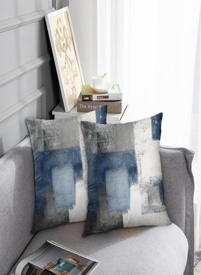 Britimes Throw Pillow Covers Modern Home Art Decor, 18 x 18 Inches Set of 2 Pillow Cases Decorative, Abstract Oil Painting Pillowcases for Bedroom, Living Room, Cushion Couch Sofa, Navy Blue White - Image 2